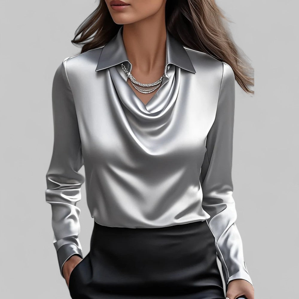 Women’s Summer Elegant Blouse Top with Draped Cowl Neck