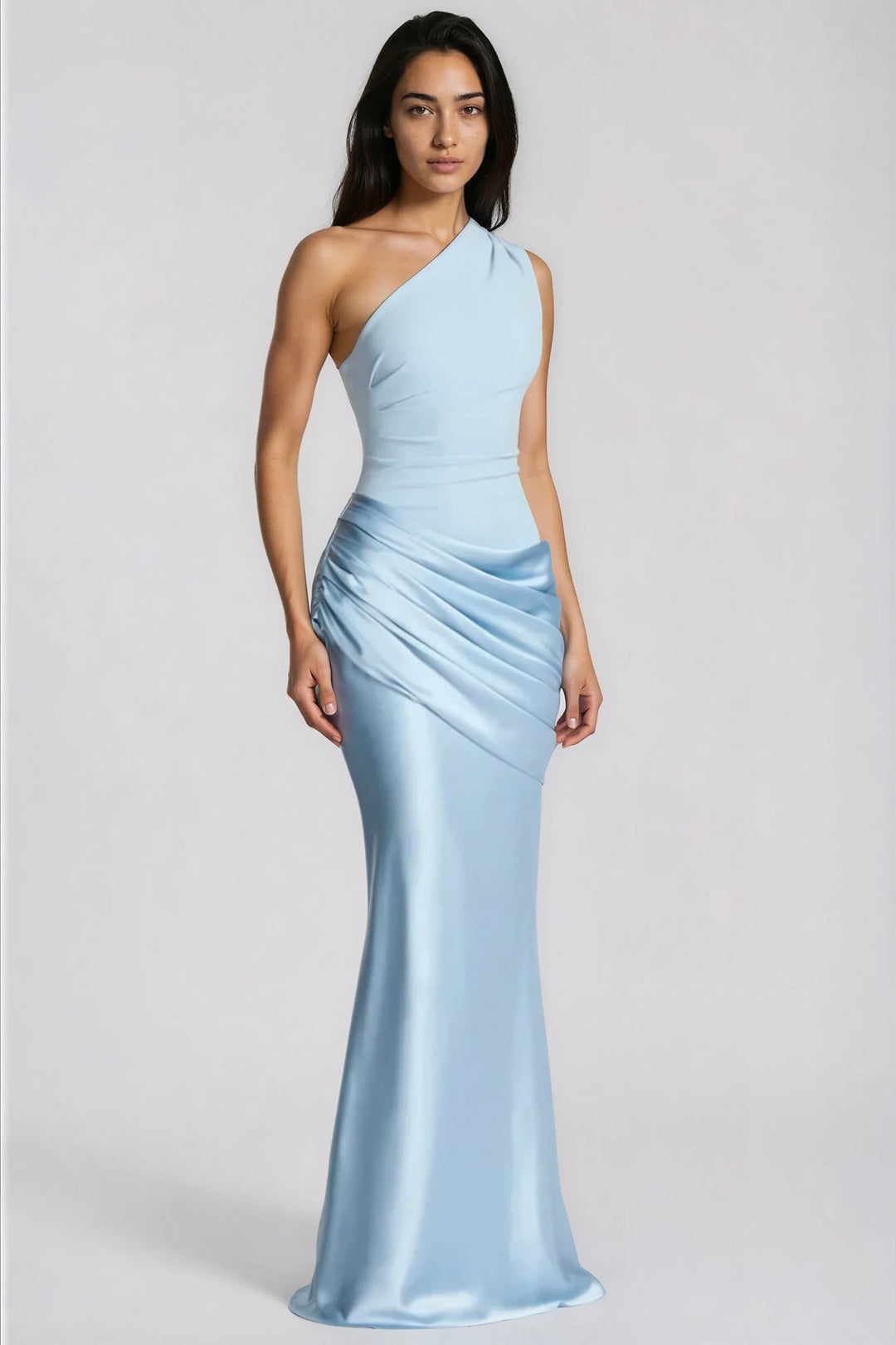 One-Shoulder Ruched Satin Mermaid Gown