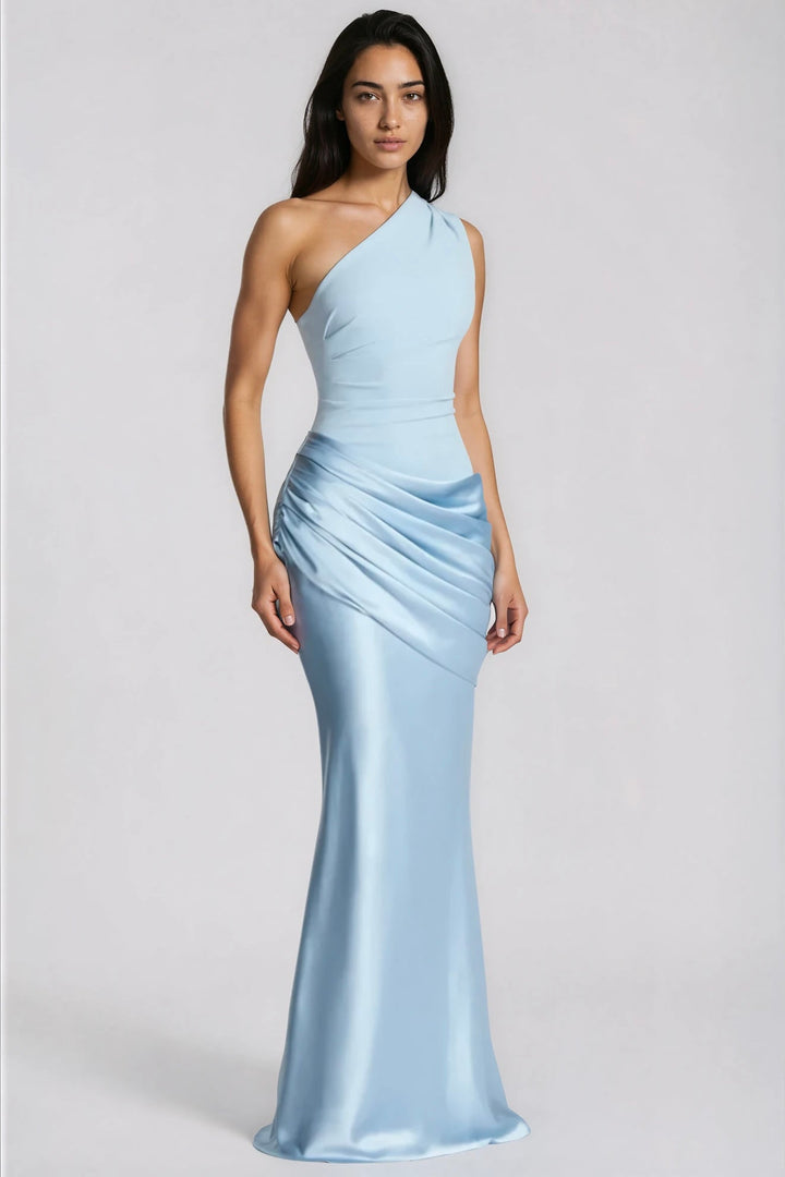 One-Shoulder Ruched Satin Mermaid Gown