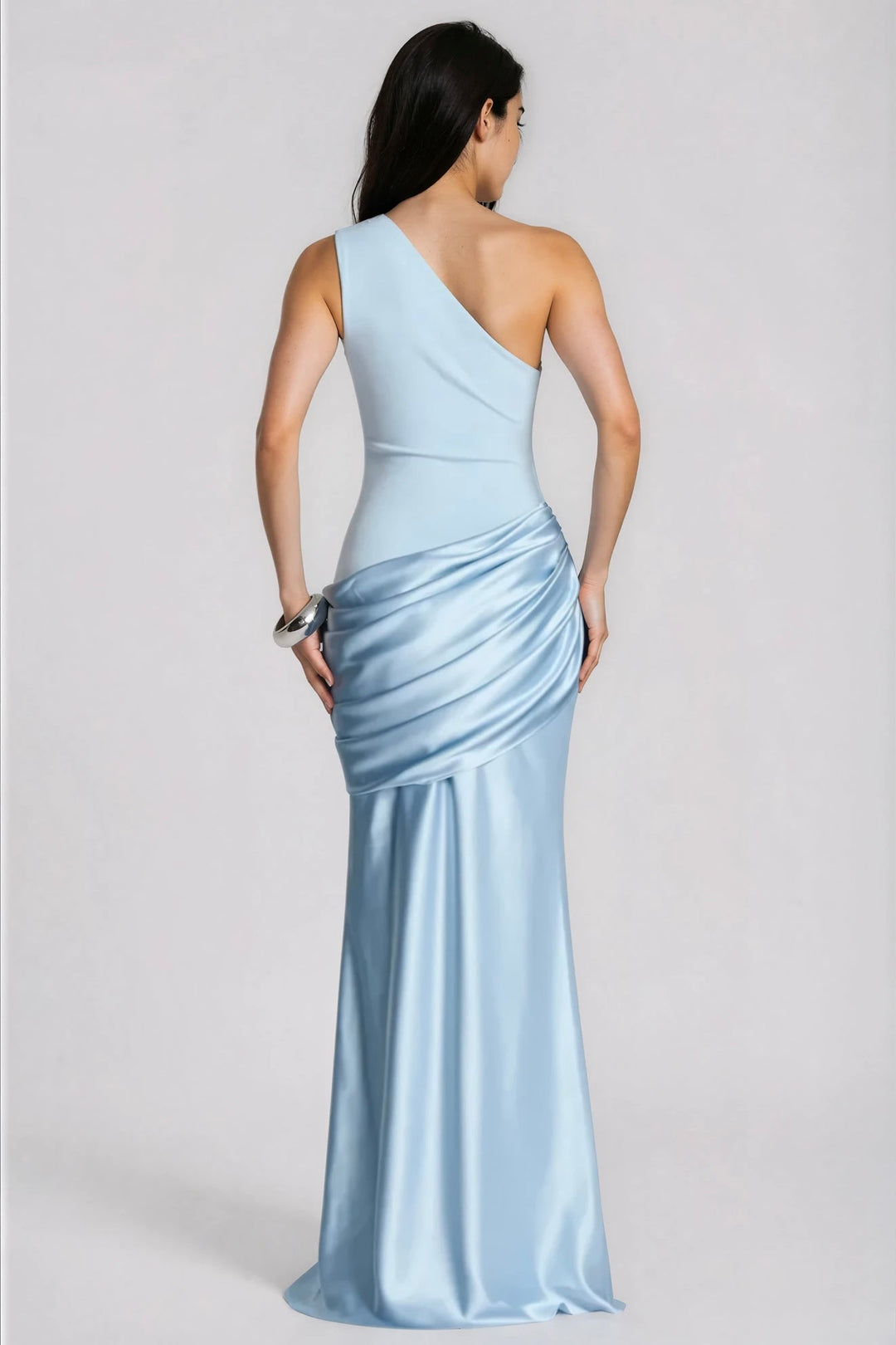 One-Shoulder Ruched Satin Mermaid Gown