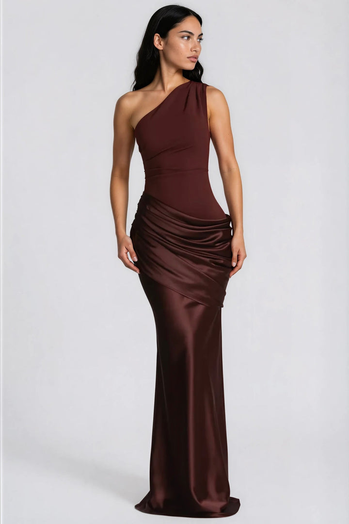 One-Shoulder Ruched Satin Mermaid Gown