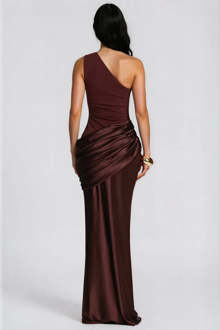 One-Shoulder Ruched Satin Mermaid Gown