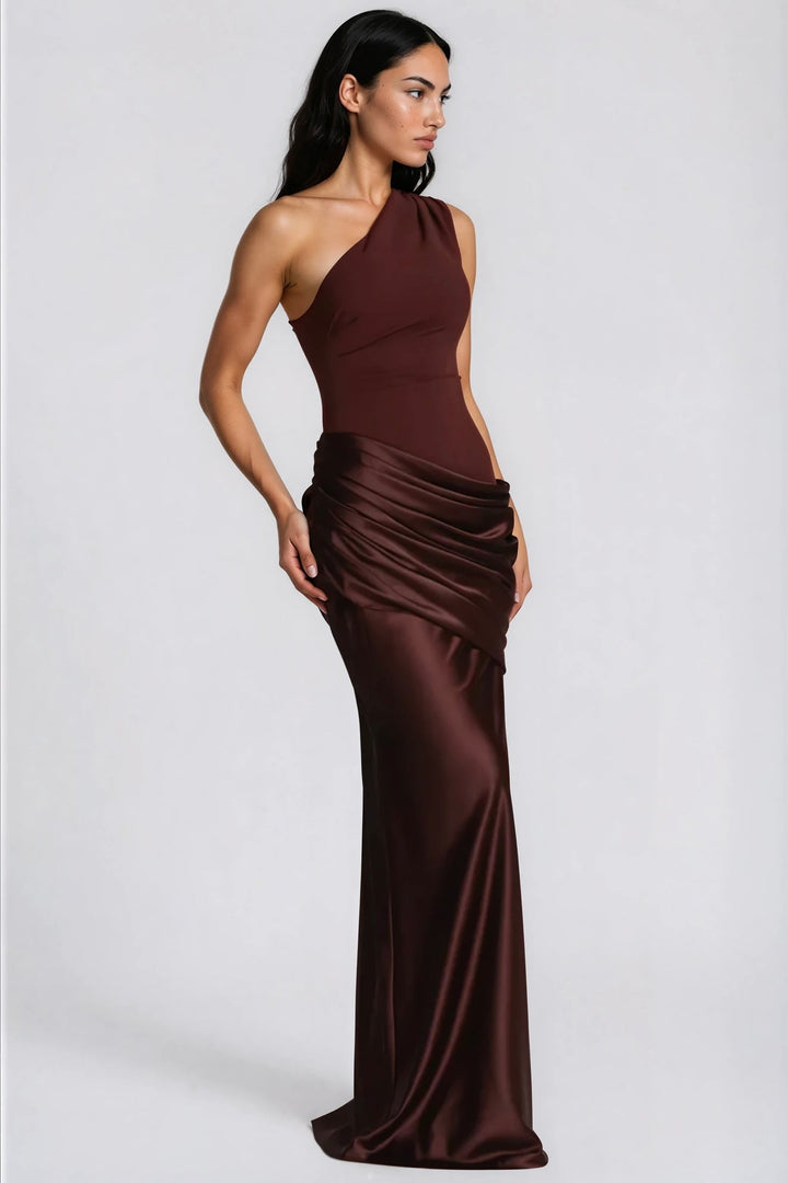 One-Shoulder Ruched Satin Mermaid Gown