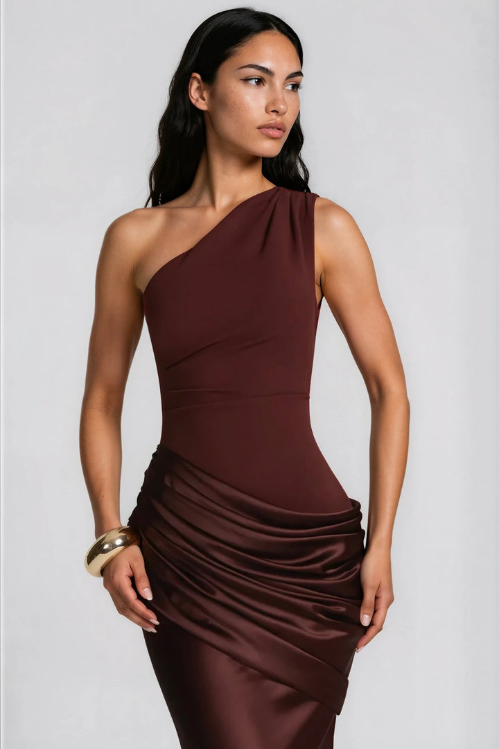 One-Shoulder Ruched Satin Mermaid Gown