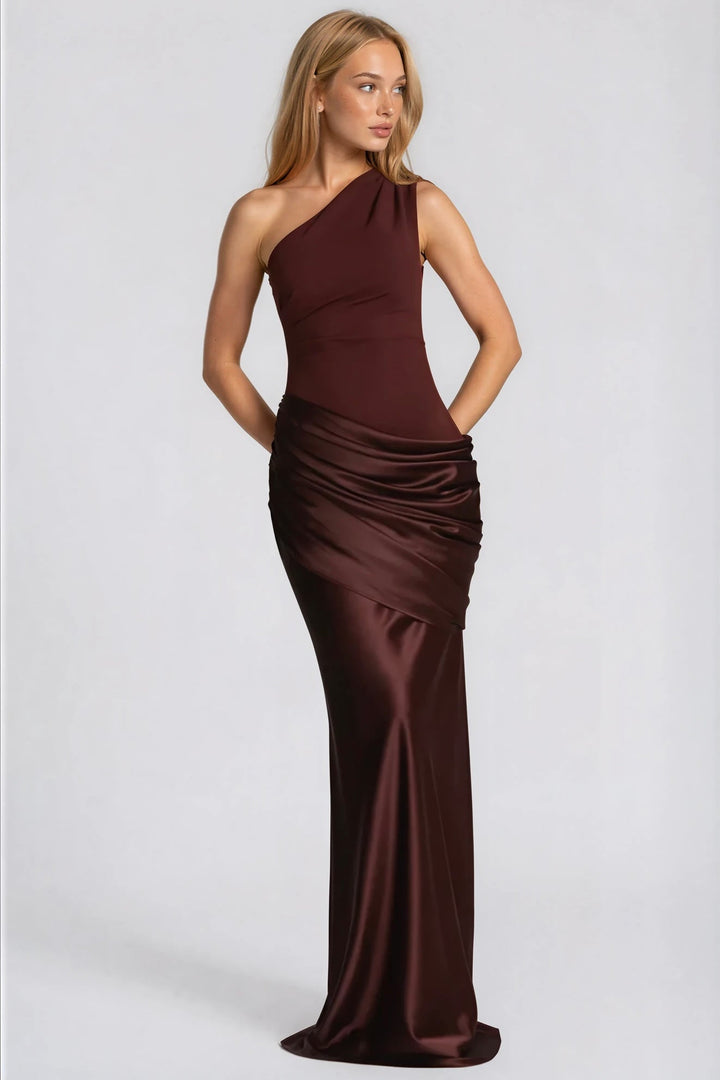 One-Shoulder Ruched Satin Mermaid Gown
