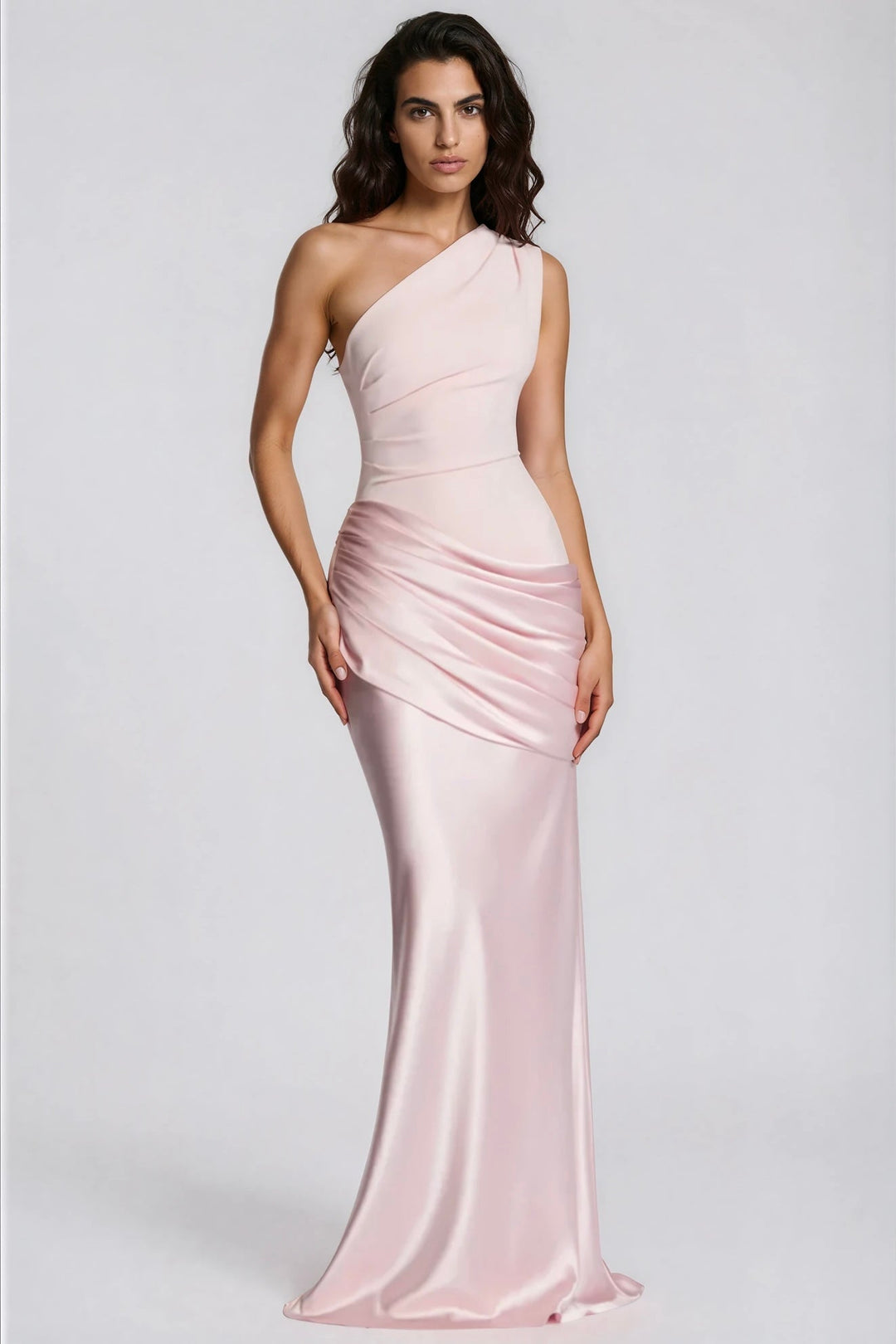 One-Shoulder Ruched Satin Mermaid Gown