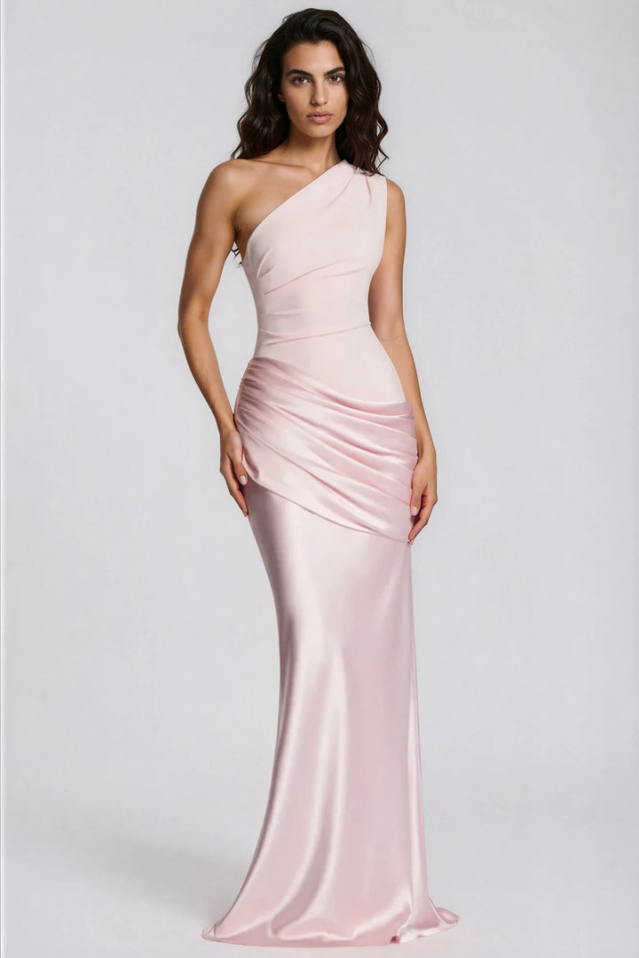 One-Shoulder Ruched Satin Mermaid Gown