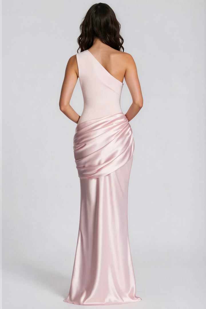 One-Shoulder Ruched Satin Mermaid Gown