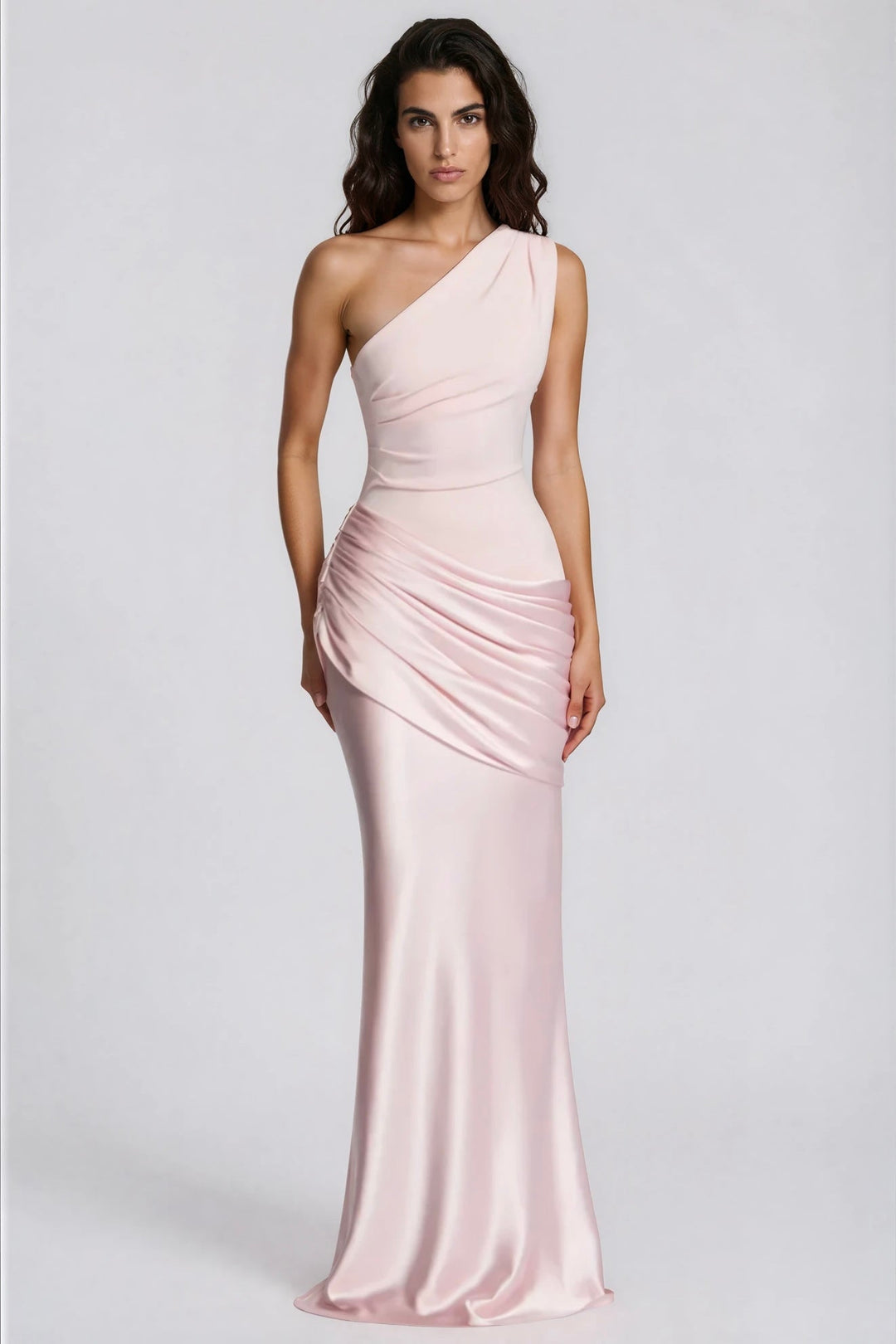 One-Shoulder Ruched Satin Mermaid Gown