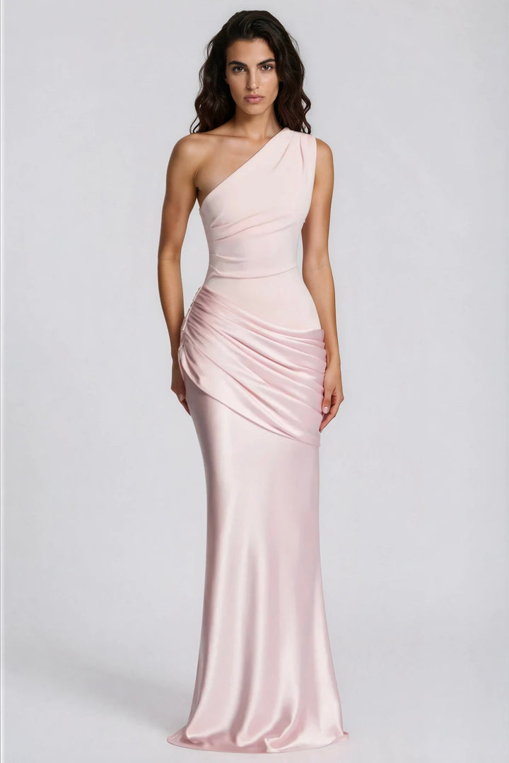 One-Shoulder Ruched Satin Mermaid Gown