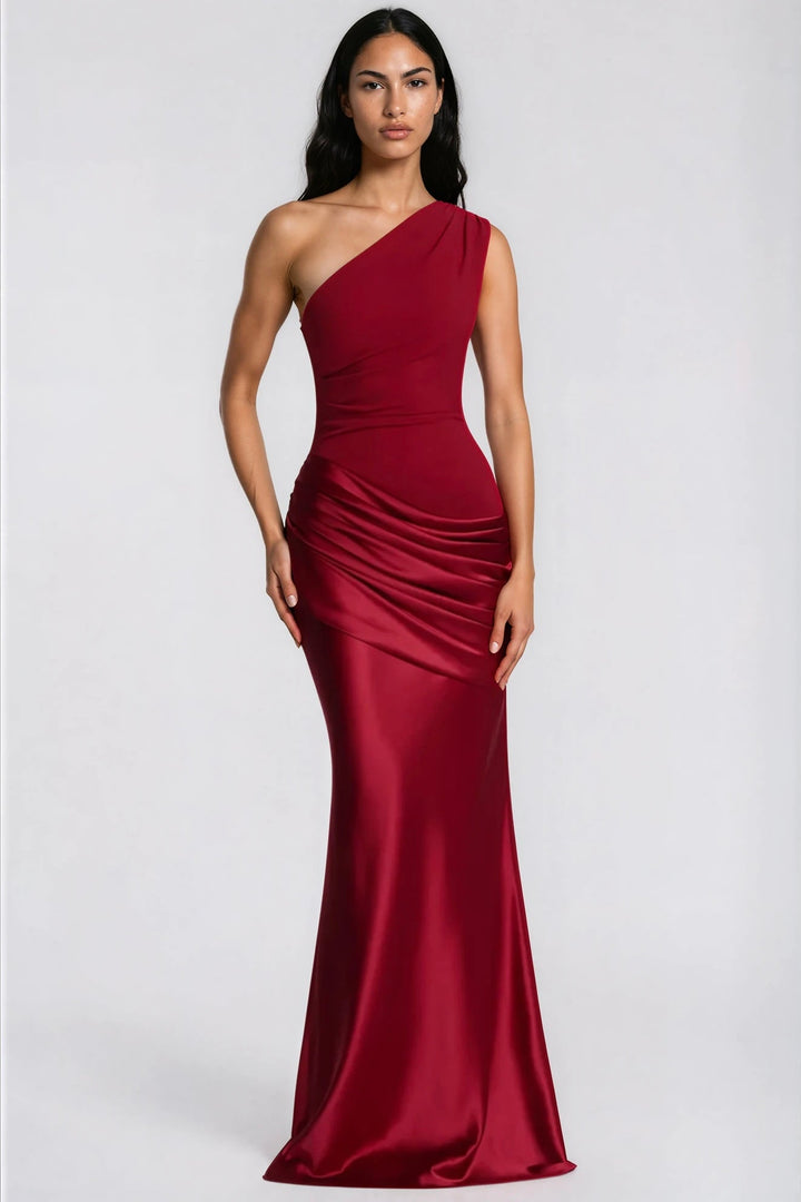 One-Shoulder Ruched Satin Mermaid Gown