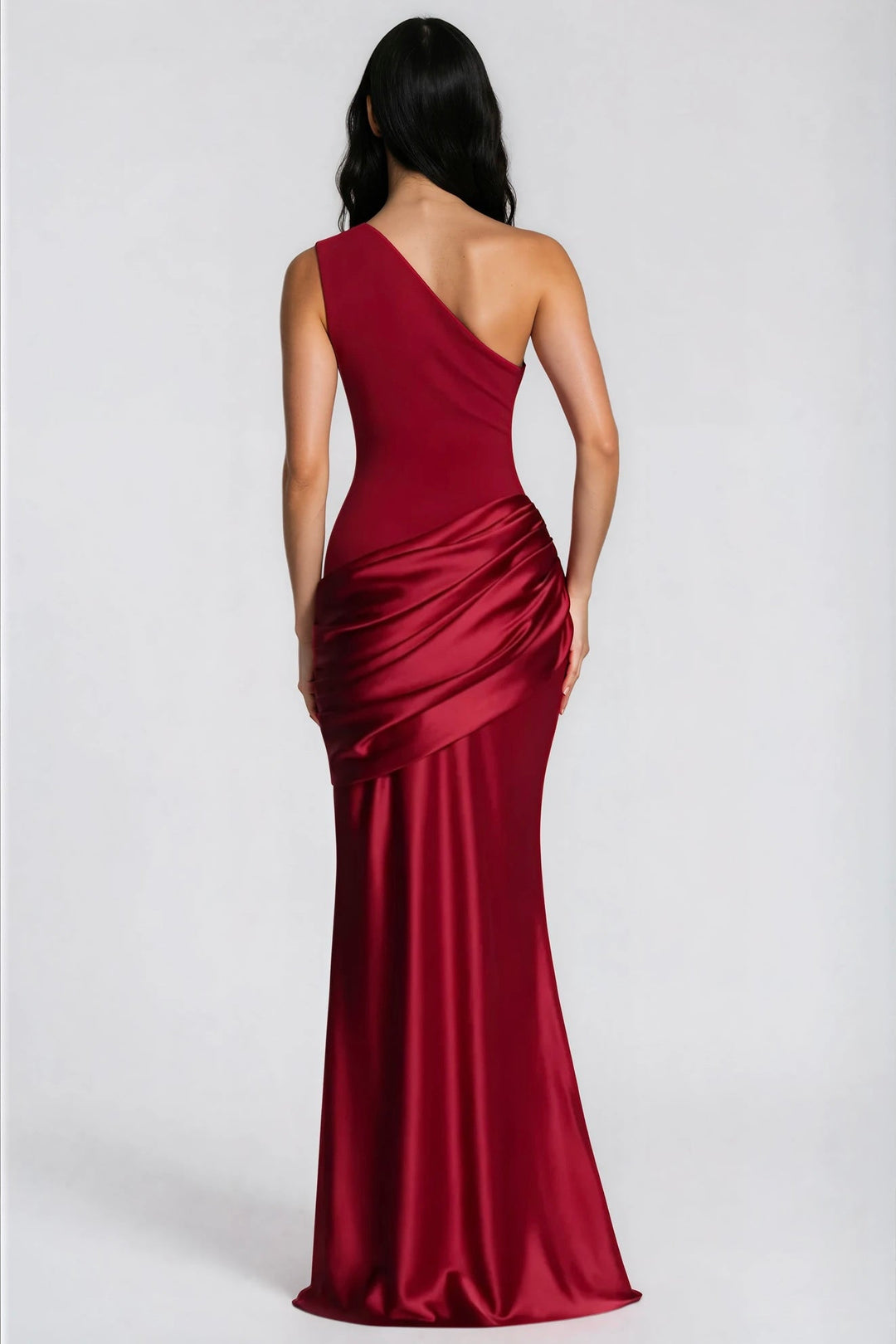 One-Shoulder Ruched Satin Mermaid Gown