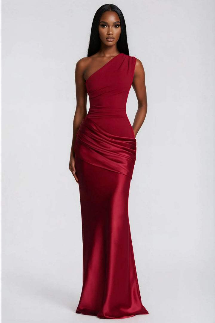 One-Shoulder Ruched Satin Mermaid Gown