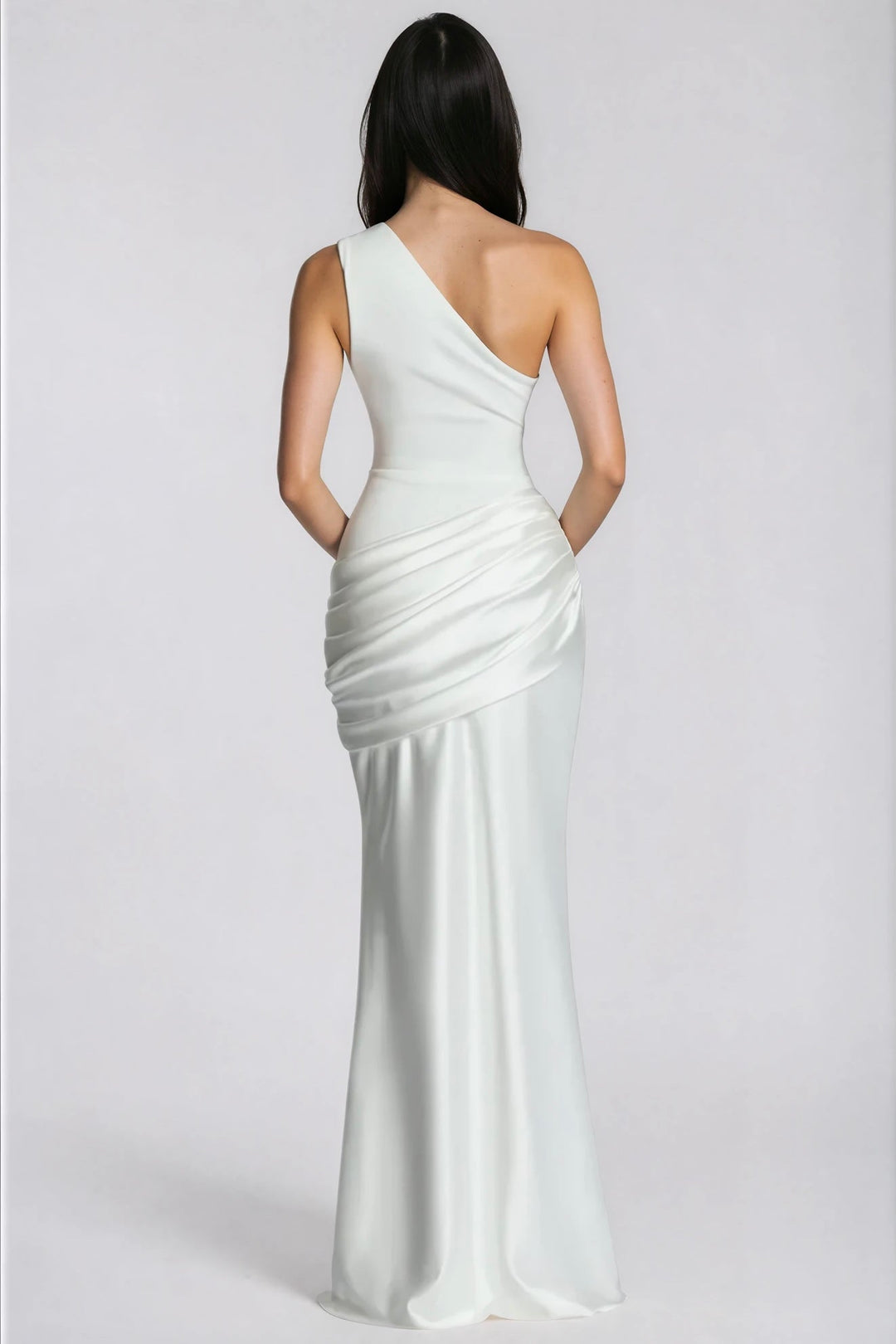 One-Shoulder Ruched Satin Mermaid Gown