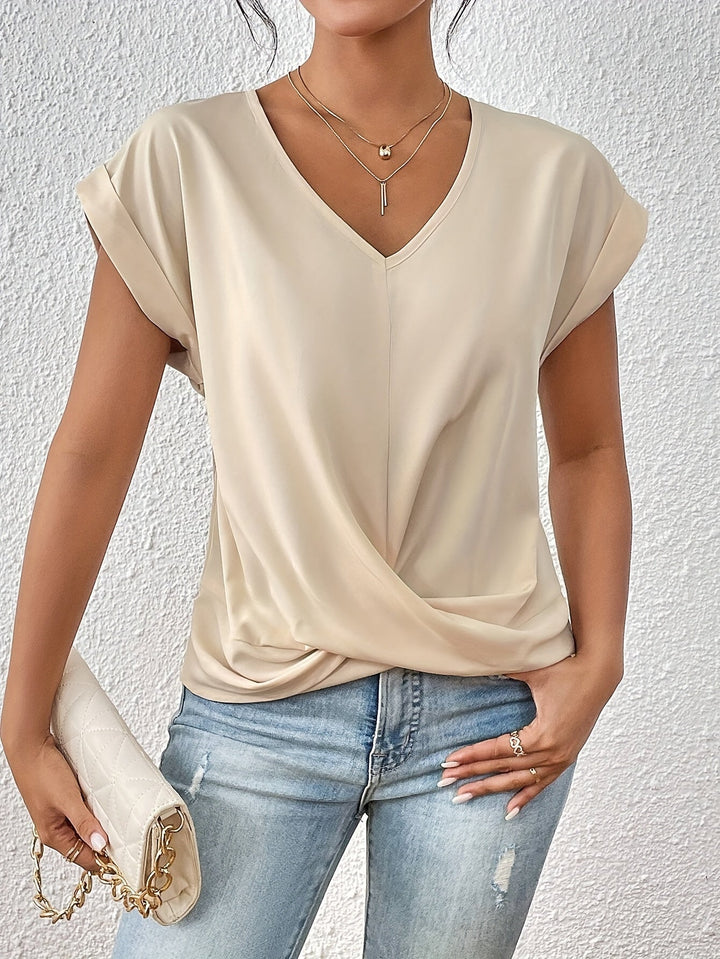 Women’s Casual V Neck T Shirt with Twist Front
