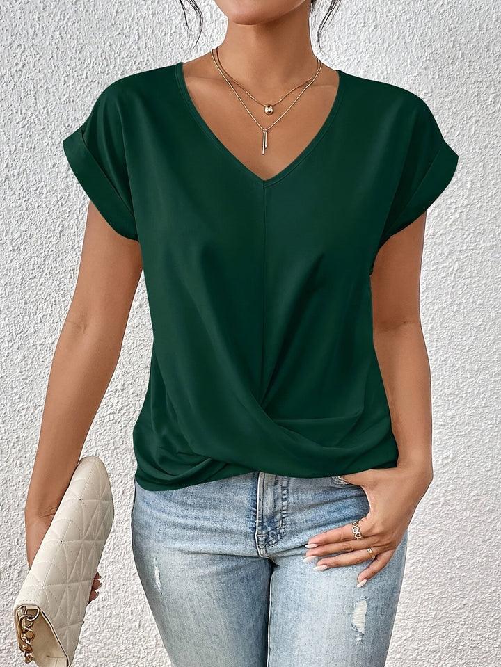Women’s Casual V Neck T Shirt with Twist Front
