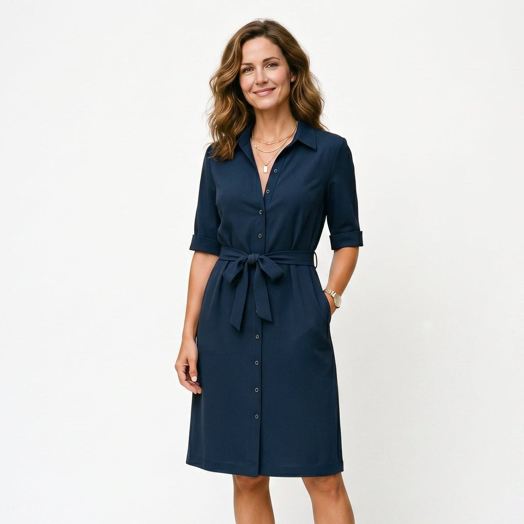 Adeline - Elegant Black Midi Dress with Sleeves for Women