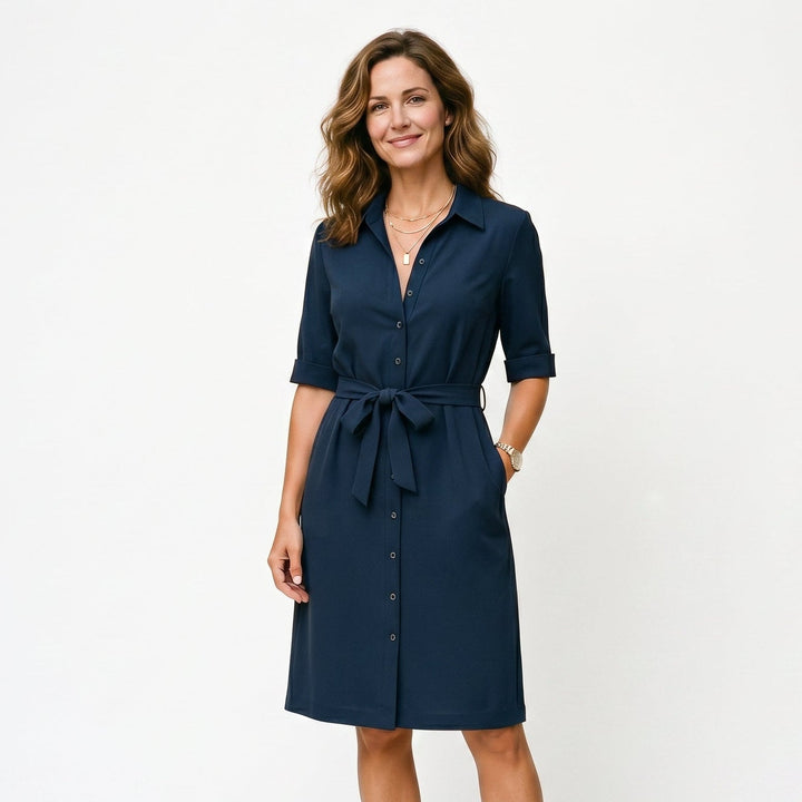 Adeline - Elegant Black Midi Dress with Sleeves for Women