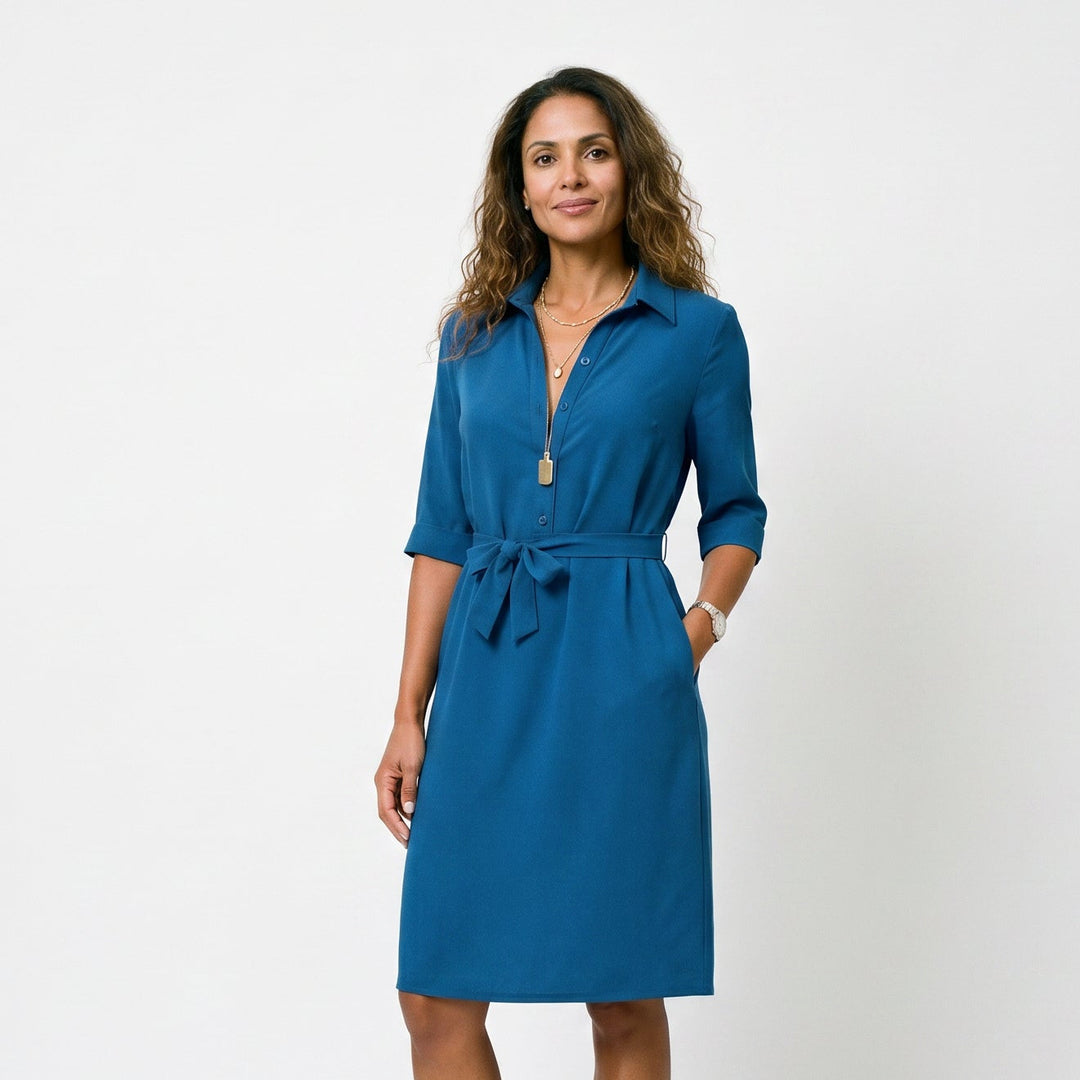Adeline - Elegant Black Midi Dress with Sleeves for Women