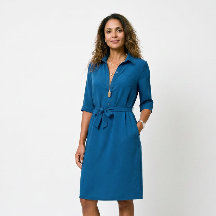 Adeline - Elegant Black Midi Dress with Sleeves for Women