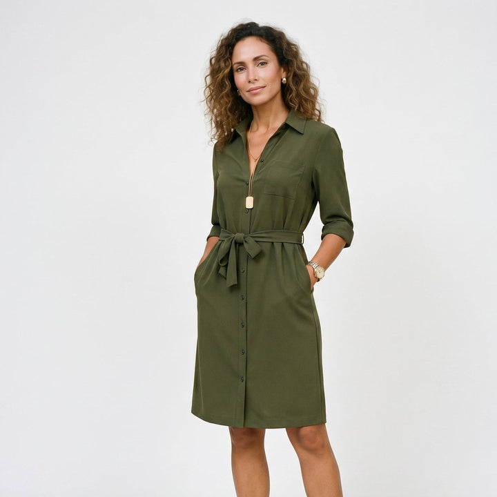 Adeline - Elegant Black Midi Dress with Sleeves for Women