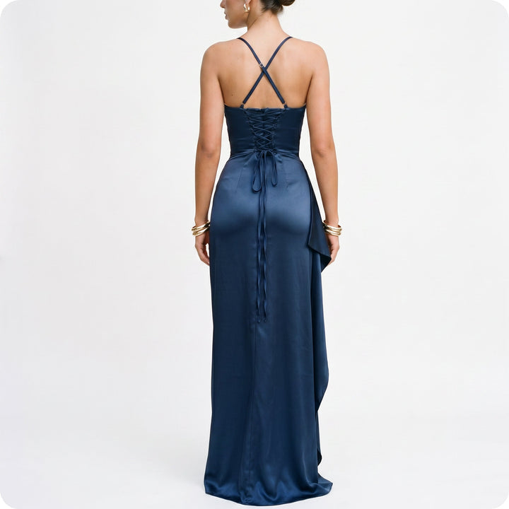 Norah - Elegant Navy Blue Evening Maxi Dress