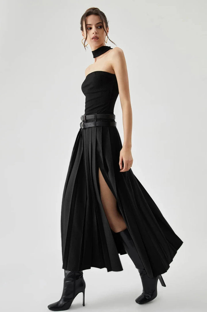 Elegant Pleated Black Maxi Skirt for Women