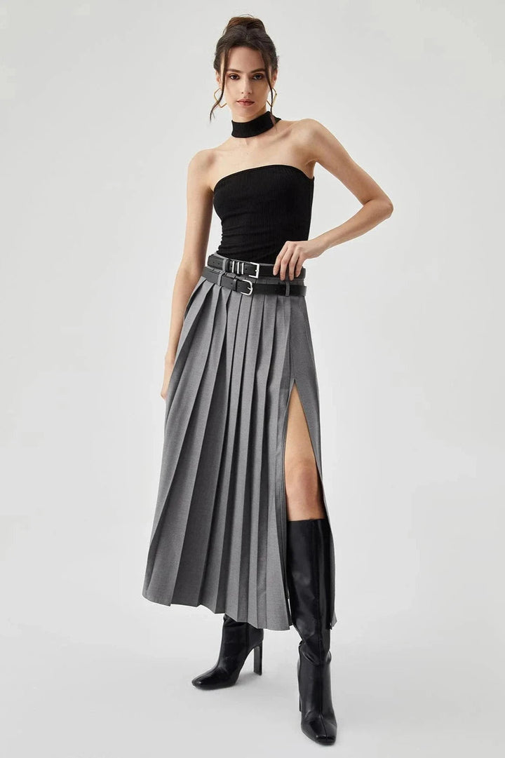Elegant Pleated Black Maxi Skirt for Women