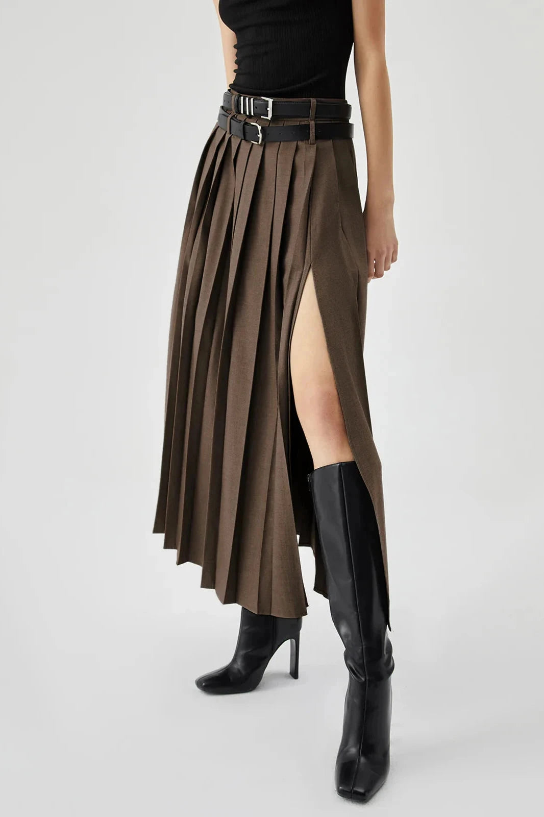 Elegant Pleated Black Maxi Skirt for Women