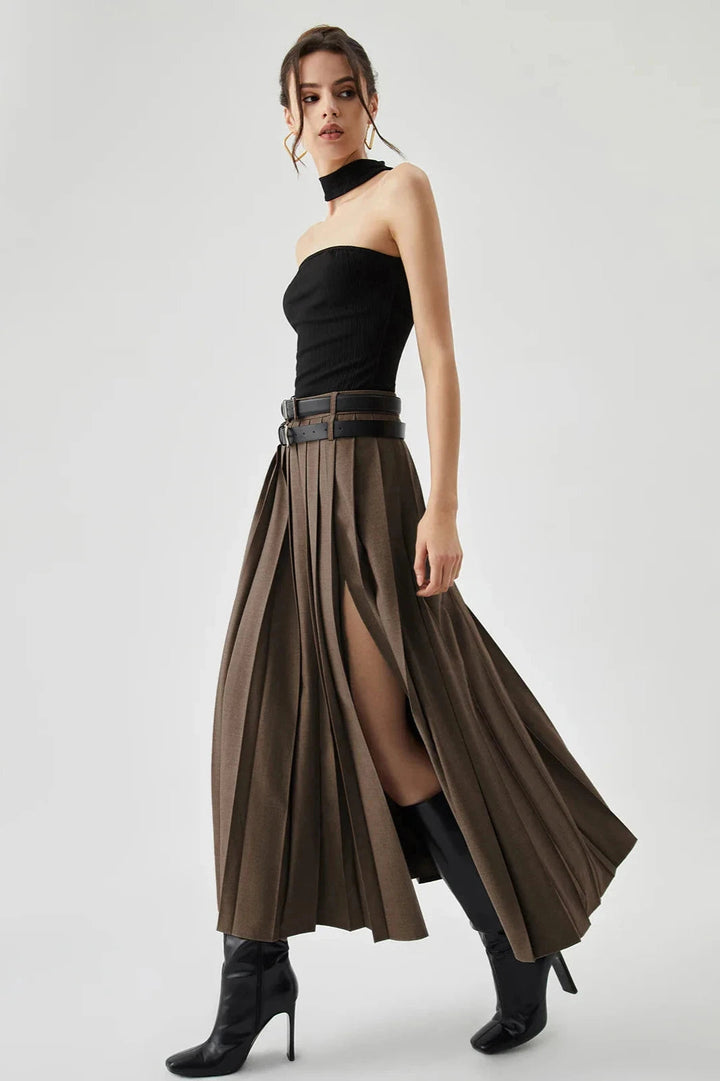 Elegant Pleated Black Maxi Skirt for Women