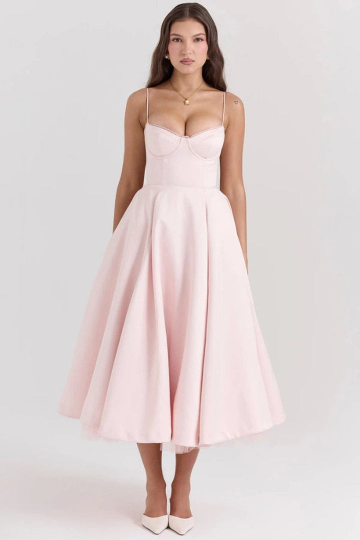Elegant Satin Midi Dress for Women in Blush Pink