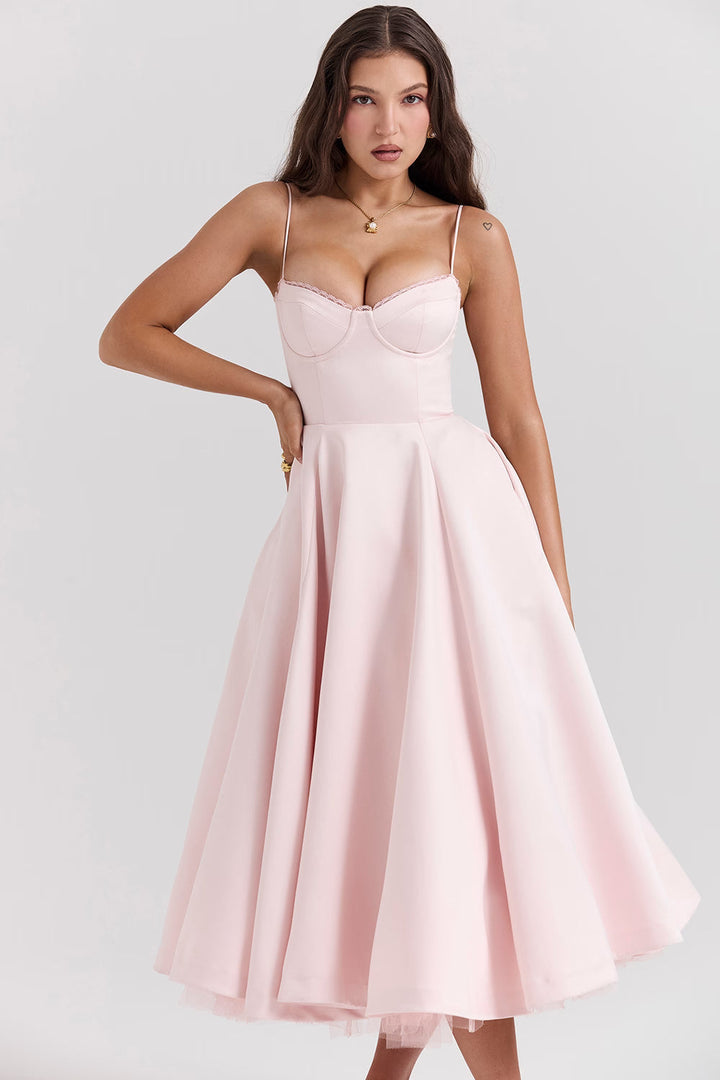 Elegant Satin Midi Dress for Women in Blush Pink