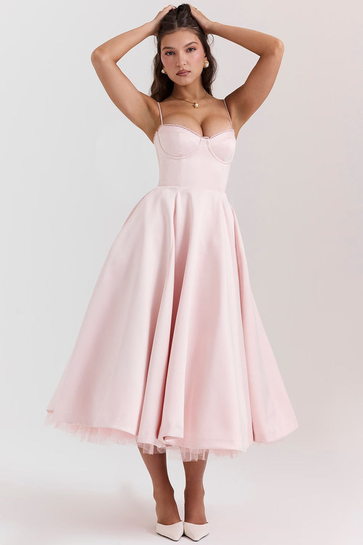 Elegant Satin Midi Dress for Women in Blush Pink