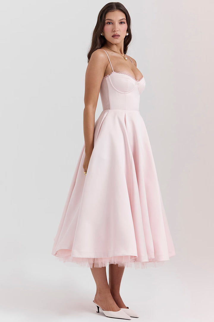 Elegant Satin Midi Dress for Women in Blush Pink