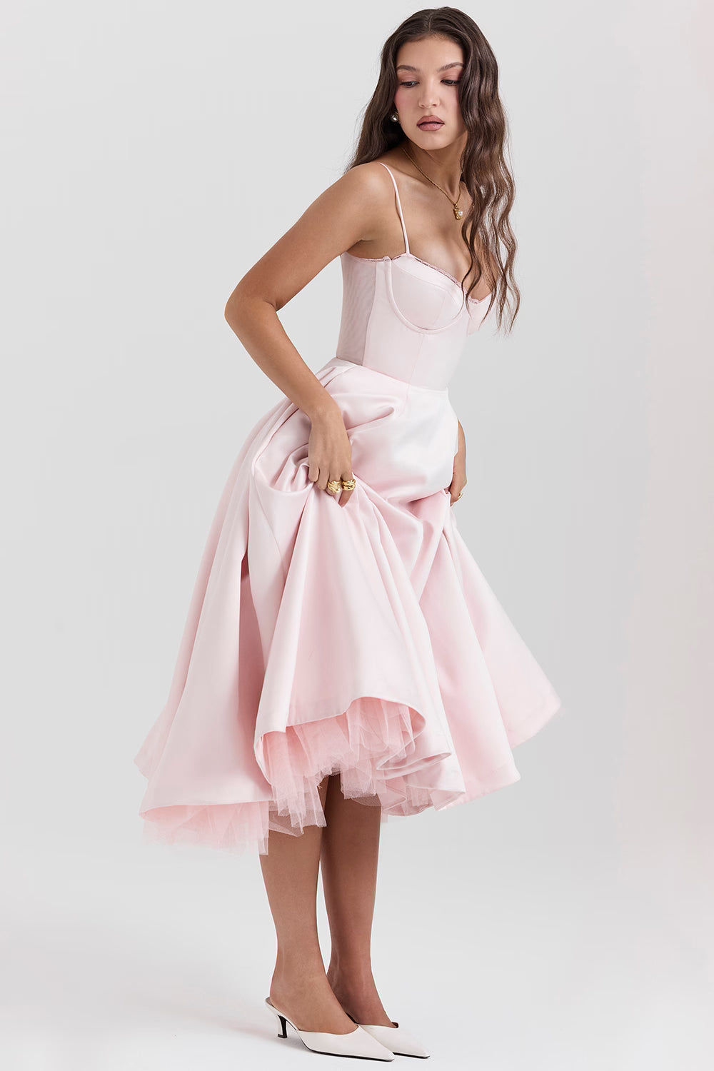 Elegant Satin Midi Dress for Women in Blush Pink