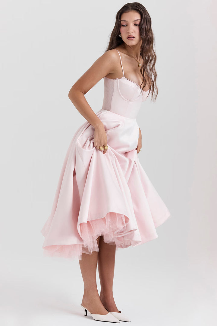 Elegant Satin Midi Dress for Women in Blush Pink