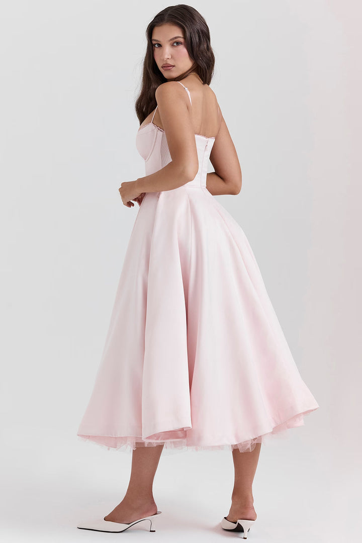 Elegant Satin Midi Dress for Women in Blush Pink