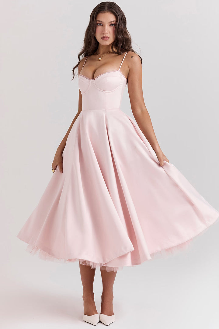 Elegant Satin Midi Dress for Women in Blush Pink
