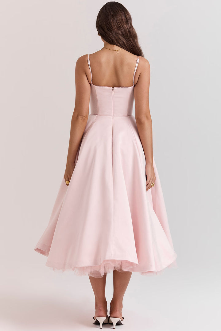 Elegant Satin Midi Dress for Women in Blush Pink
