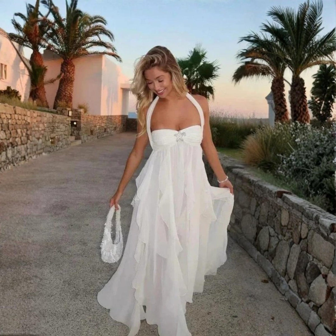 Elegant White Maxi Dress with Open Back