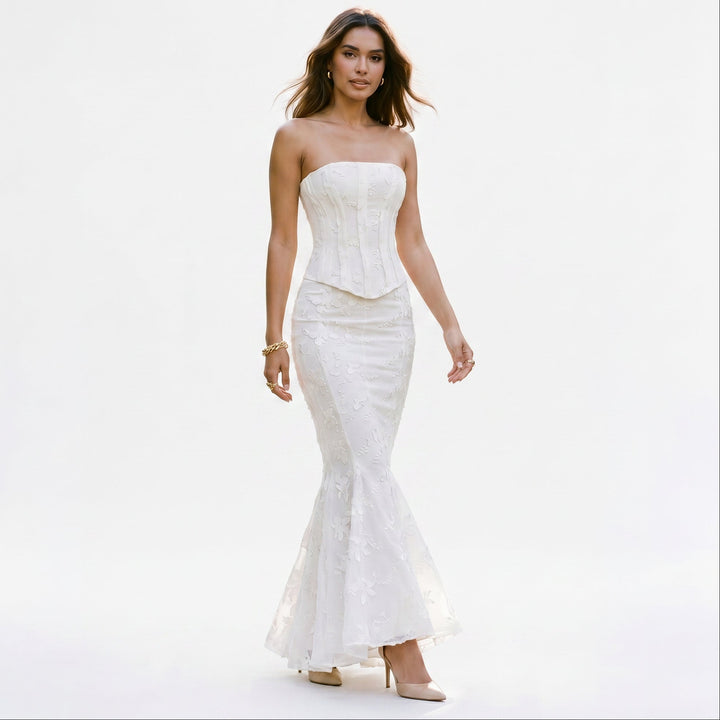 Amelia - Elegant Strapless Wedding Guest Maxi Dress
