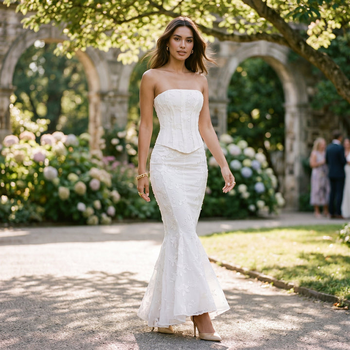 Amelia - Elegant Strapless Wedding Guest Maxi Dress