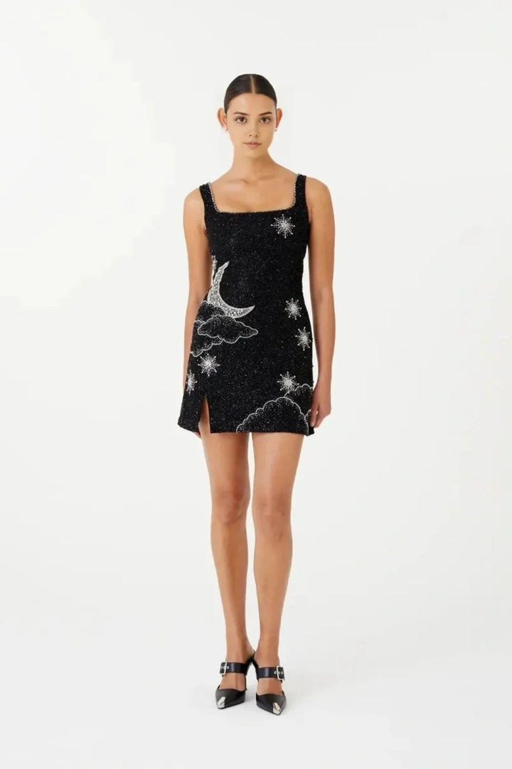 Elegant Black Beaded Mini Dress for Weddings
