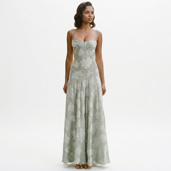 Elegant Floral Jacquard Gown for Wedding Guests
