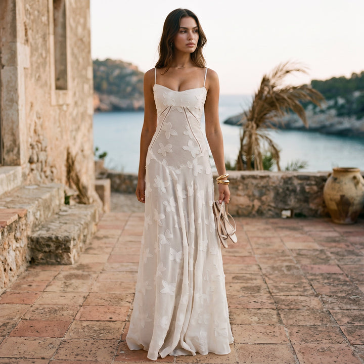 Elegant Floral Jacquard Gown for Wedding Guests