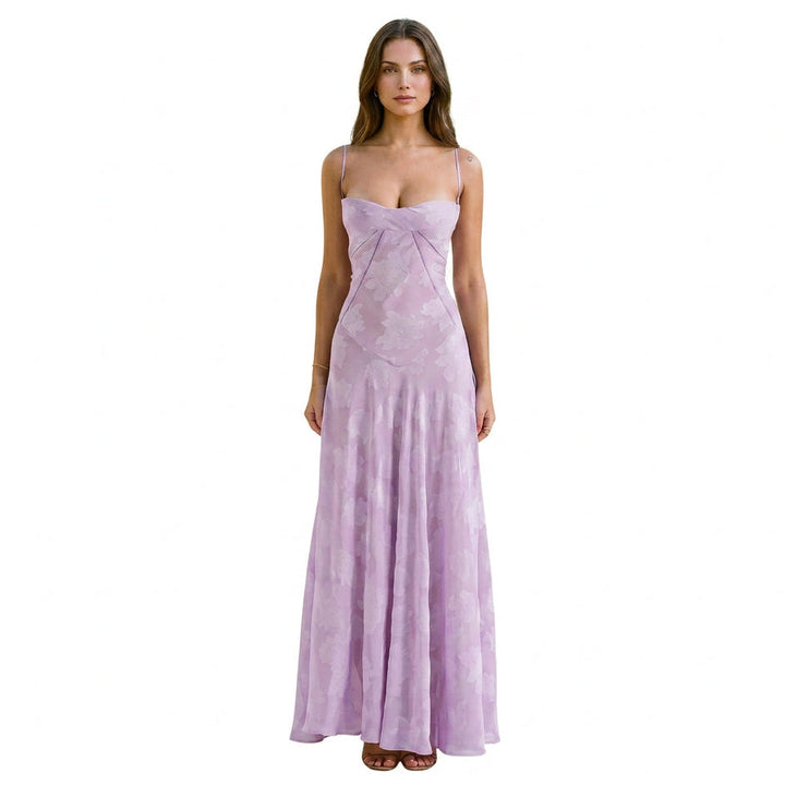 Elegant Floral Jacquard Gown for Wedding Guests
