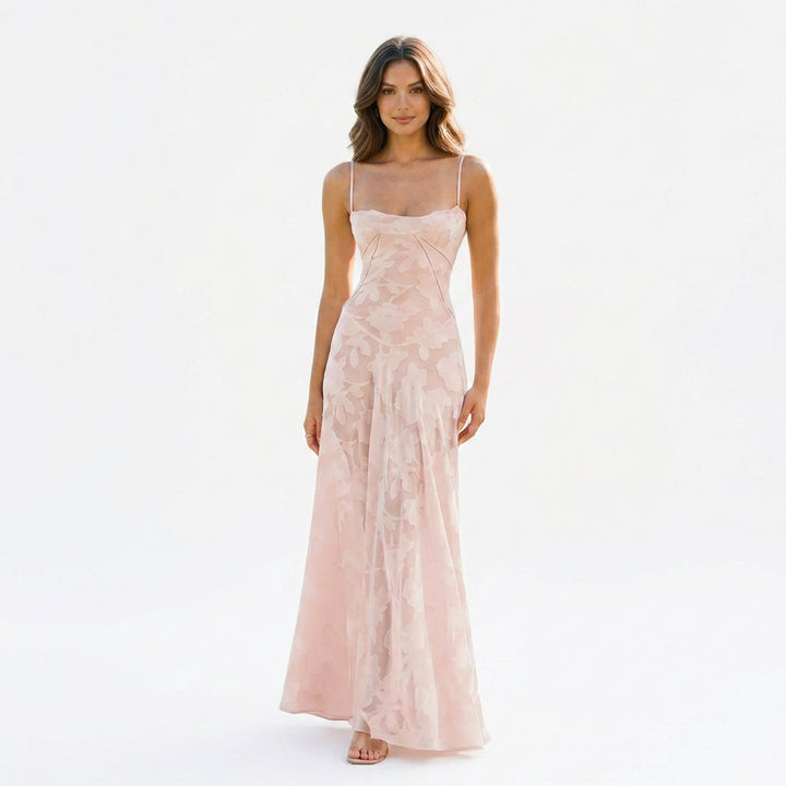 Elegant Floral Jacquard Gown for Wedding Guests