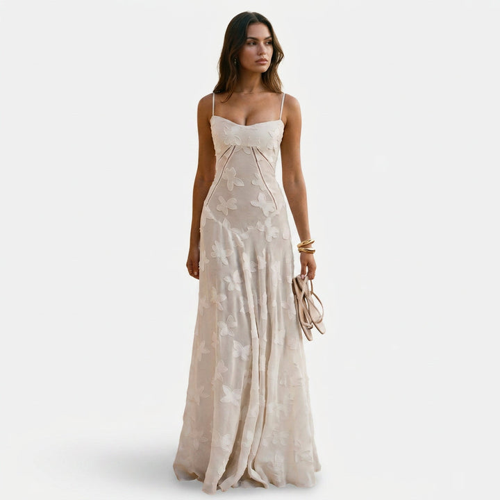 Elegant Floral Jacquard Gown for Wedding Guests