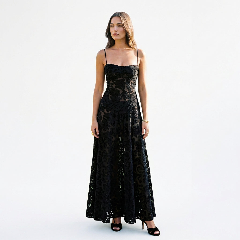 Elegant Floral Jacquard Gown for Wedding Guests