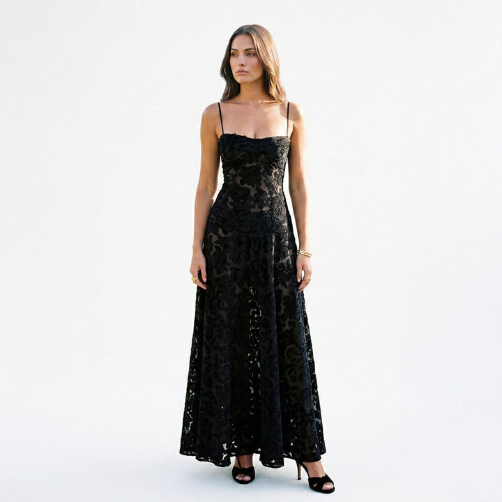 Elegant Floral Jacquard Gown for Wedding Guests